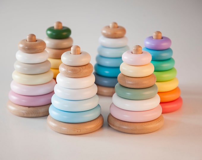 Natural wooden shape sorter, wooden shape puzzle, toys for 1-year-old, pyramid stacking toy