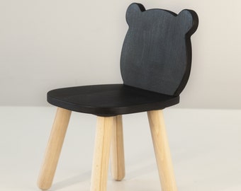 Toddler bear black chair, montessori furniture, education furniture, childrens chair, wooden chair, chair for kids, desk chair