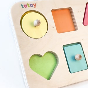 Shape sorting toy, wooden shape sorter, color sorting toy, wooden shape puzzle, baby boy gift, easter gift child, happy easter image 8