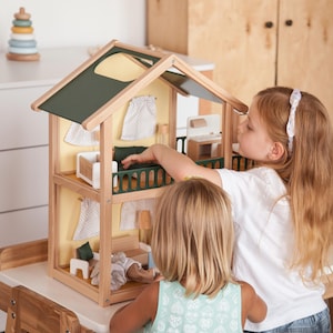 グリーンボーイズドールハウス、大型、木製家具完備、幼児男の子向けドールハウスセット、おばあちゃんからのクリスマスプレゼント、発達玩具