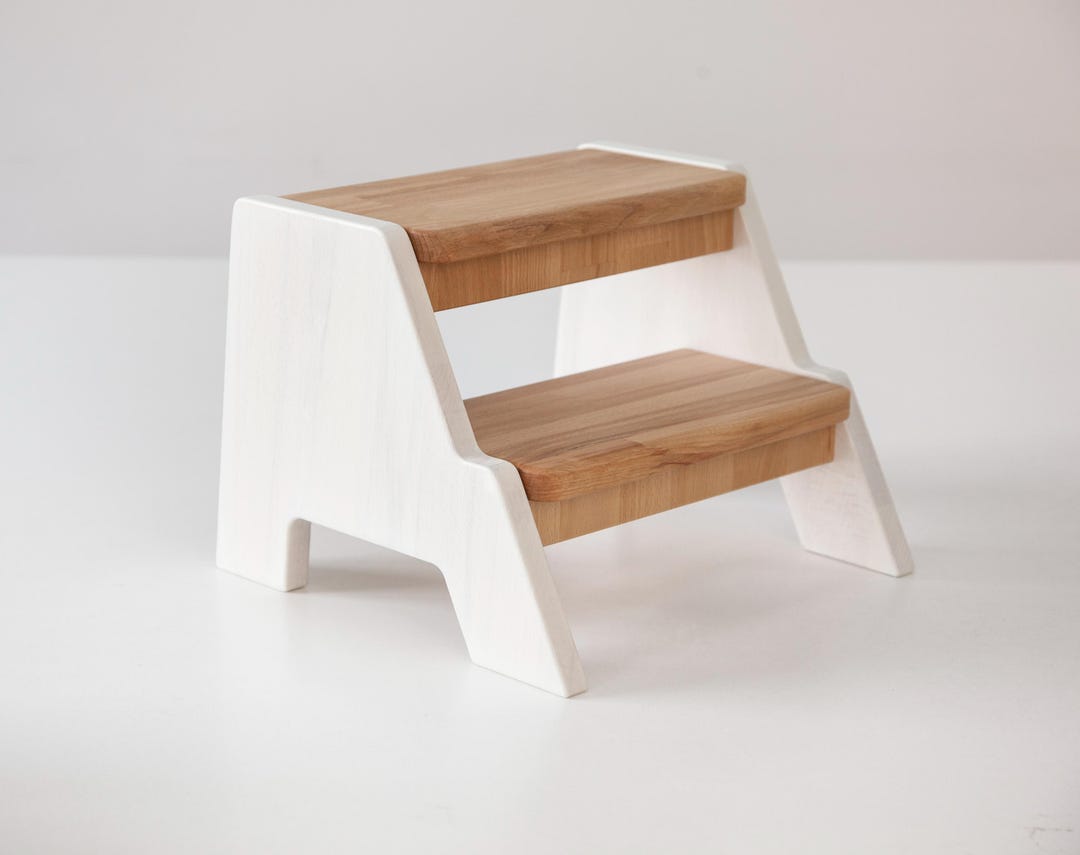 White Montessori Learning Stool, Custom Name Child Step Stool, Wooden ...