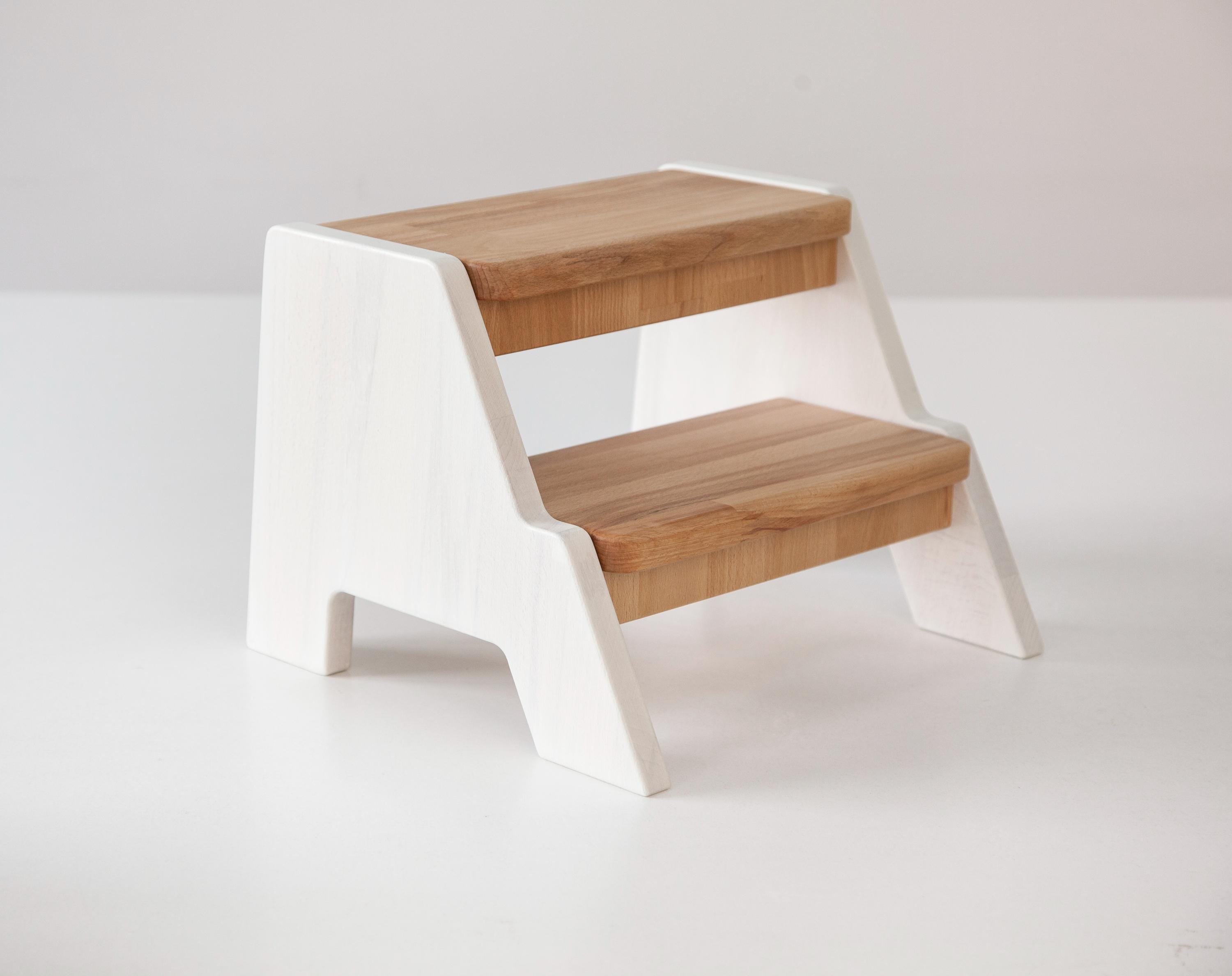 White Montessori Learning Stool, Custom Name Child Step Stool, Wooden Helper Furniture, Bathroom Step Stool, Personalized Toddler Step Stool