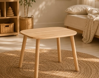 Beech Wood Montessori Table, Waldorf Toddler Desk, Natural Varnish Finish
