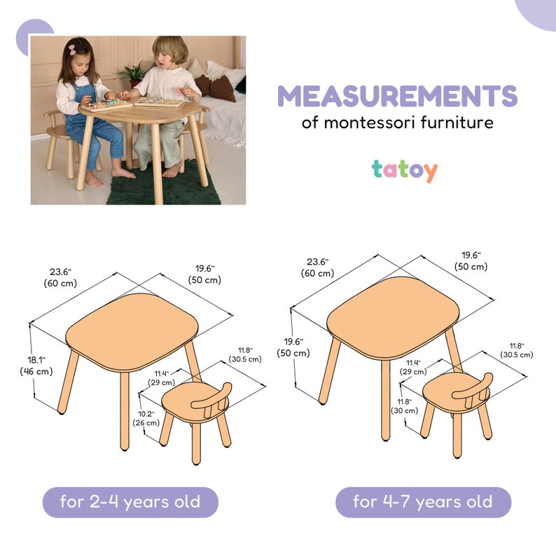 Preschool waldorf table set, montessori furniture, montessori toddler chair, waldorf kids table and chair, gifts for kids, montessori tisch image 3