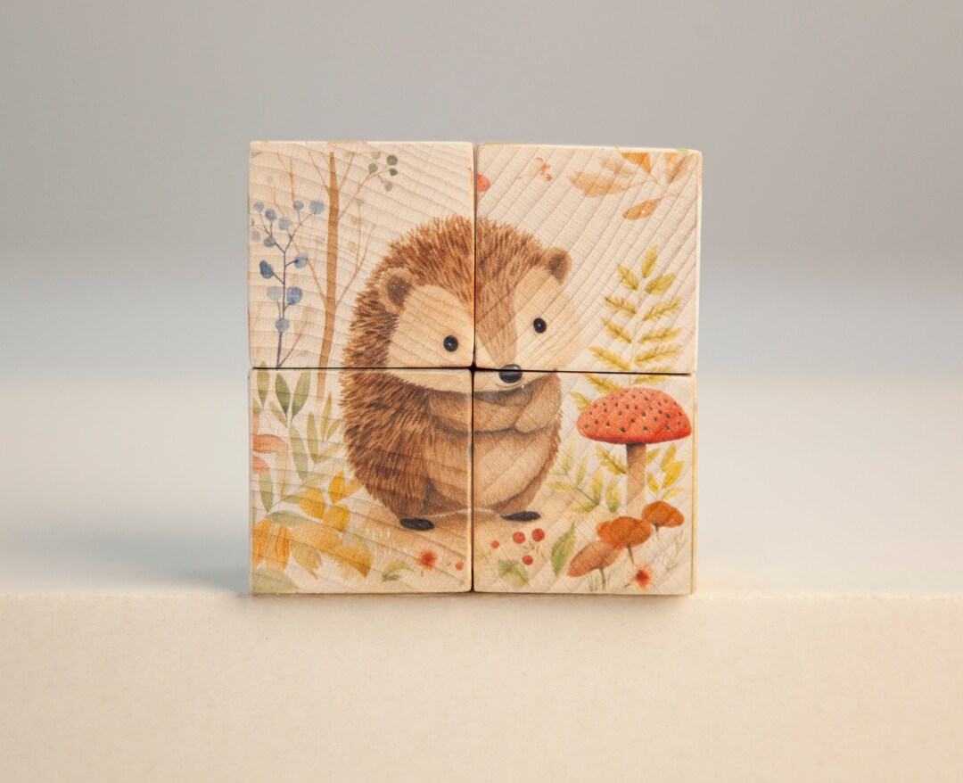Wooden Baby Cube With Animals, Kitten Baby Birth Cubes, Bunny Natural ...