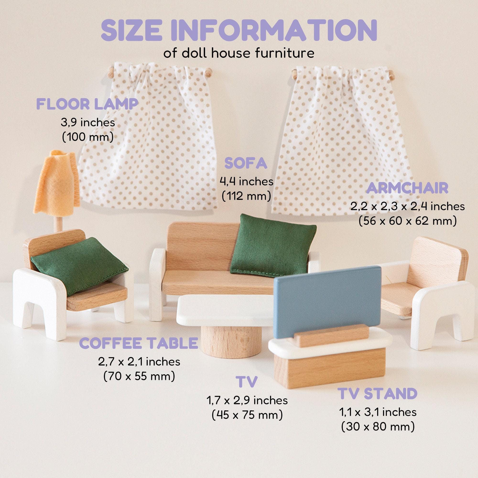 Wooden Dollhouse With Furniture, Montessori Doll House Play Set for ...