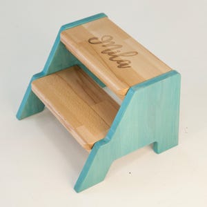Two steps personalized bedside step stool, kitchen toddler montessori custom step stool with name