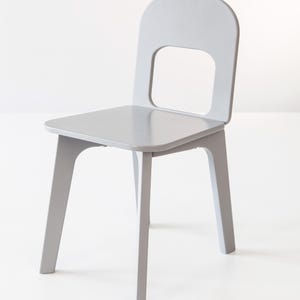 Comfortable steady toddler chair, plywood chair for kids room, backrest, soft gray hue, gift from older sister to toddler