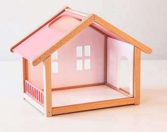 Small portable doll house, wooden doll house white, doll house set, gnome house, handmade dollhouse, wood fairy house, unique kids gif