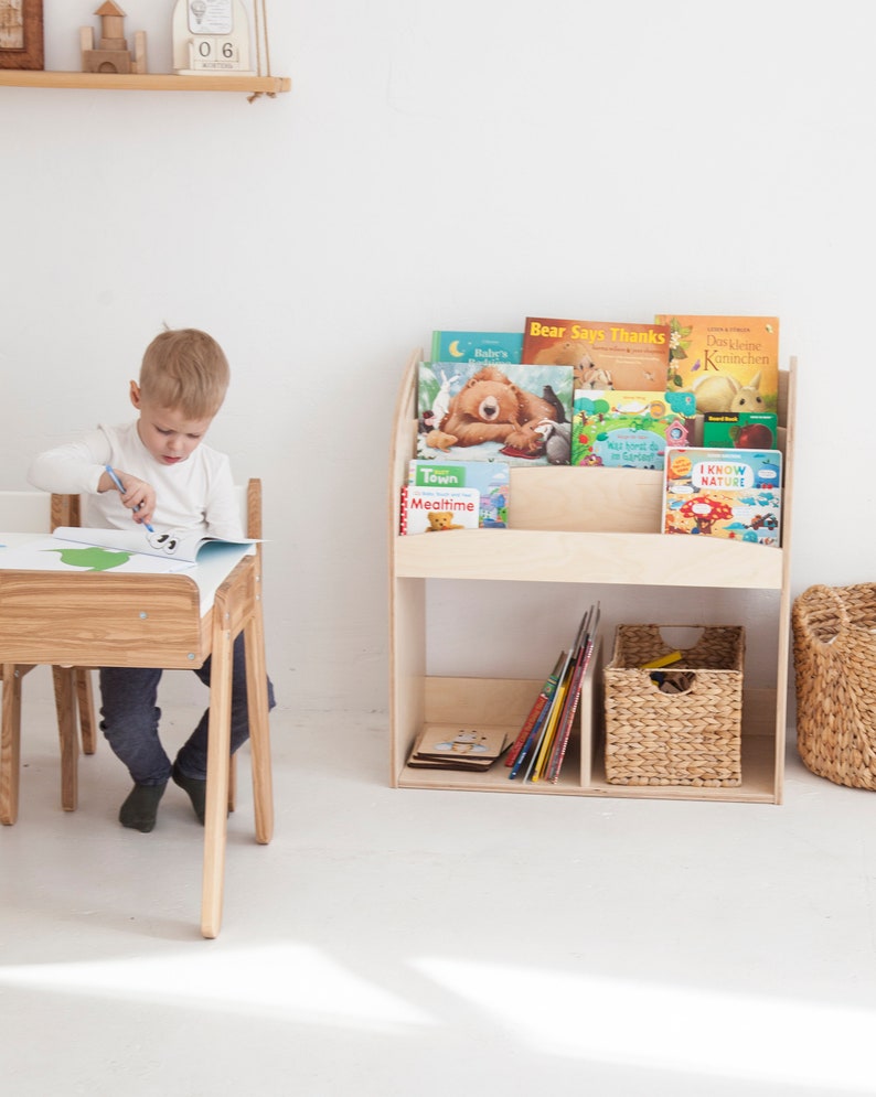 Nursery Book Shelves, Toddler Montessori Bookshelf, Waldorf Book Organizer for Kids, Children Toy Shelf, Playroom Storage, Gift For Niece image 9