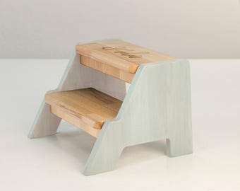 Taburete de aprendizaje Montessori con nombre, taburete infantil personalizado con nombre, mueble auxiliar de madera, taburete de baño, taburete infantil personalizado