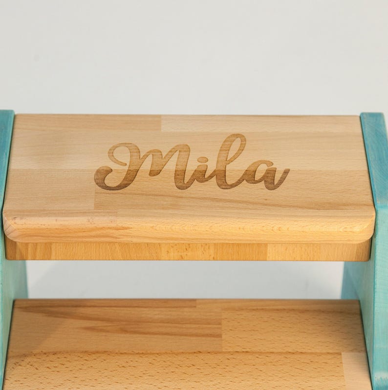 White Montessori Learning Stool, Custom Name Child Step Stool, Wooden Furniture, Bathroom Step Stool, Personalized Toddler Step Stool image 10