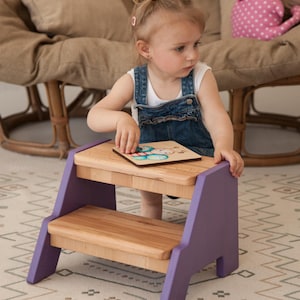 Daycare Wooden Helper Furniture, Nursery Bathroom Step Stool, Farmhouse Step Stool, Learning Stool, Kid Bed Step Stool for High Beds