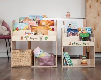 Front Facing Bookshelf, Montessori Bookcase for Kids, Personalized Wooden Bookshelf, Book Storage Furniture, Nursery Bookshelf Toy Organizer