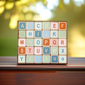English Alphabet Wooden Toddler Cubes Set, Latin Letters Educational Cubes, Natural Wood Blocks With Words, Christmas Gift Toddler