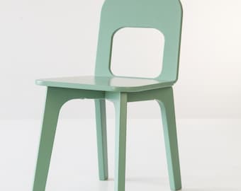 Green chair for kids with backrest, daycare handmade wooden chair, montessori furniture for kindergarten nursery, Christmas gift for kid
