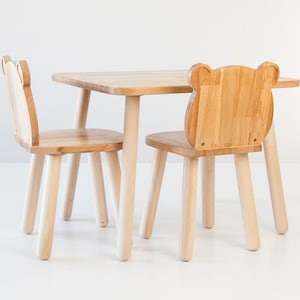 Preschool table and 2 chairs set, bear shape chair table set, waldorf furniture, montessori kids play table chair, gift for grandkid