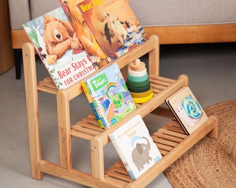 Montessori Beech Wood Low Floor Bookshelf, Back To School Gift for Granddaughter