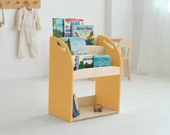 Personalized book rack for toddlers, montessori standing bookshelf