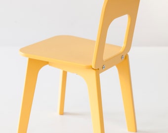 Chair for preschoolers in natural wood color, Unique wooden chairs for minimalist children's room decor, Waldorf furniture