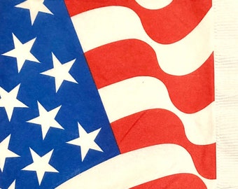 3 Vintage Decoupage Napkins, USA Flag Stars and Stripes Americana 13" x 13" unfolded
