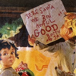 3 Decoupage Hostess Servetten, The Saturday Evening Post Vintage Kinderen Kerstavond 16 "x 13" Uitgevouwen