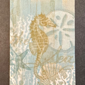 3 Decoupage Hostess Napkins, Faded Blue Sea Ocean Seahorse 12 x 16 unfolded image 1