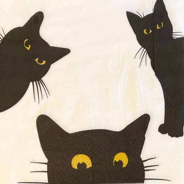 3 serviettes de découpage, Peekaboo Black Cats, 13 » x 13 » dépliées