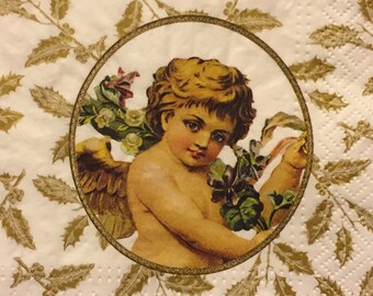 3 serwetki świąteczne do decoupage'u, portret anioła Kupidyna i cherubina, 13" x 13"