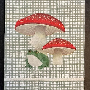 3 Decoupage Hostess Napkins Frog Red Mushrooms, 13&quot; x 16&quot; unfolded