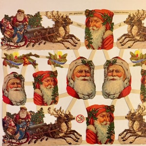 RELIEVES DE RECORTES Recortes de Papá Noel con renos y trineo primitivos de Navidad vintage (1 hoja) n.° 7260 Troqueles en relieve - Fabricados en Alemania