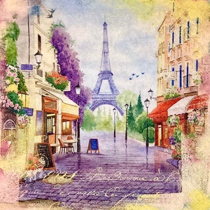 3 serwetki do decoupage, Quartier Marais en Paris France Wieża Eiffla 13" x 13" rozłożone