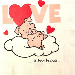 3 servilletas de bebidas vintage decoupage, Love is Hog Heaven Pink Pig on Cloud, 10" x 10" desplegadas