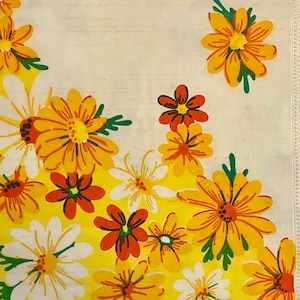 3 tovaglioli decoupage vintage, fiori di margherite gialle arancioni MCM, 13" x 13" aperti