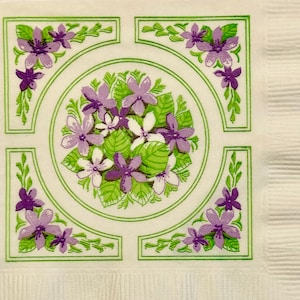 3 servilletas de bebidas Decoupage, auténtico vintage paper art violetas jardín laberinto, 10 "x 10" desplegado