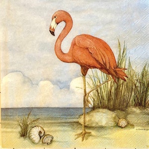 3 Decoupage Getränkeservietten, Shoreline Pink Flamingo, 10" x 10" aufgeklappt