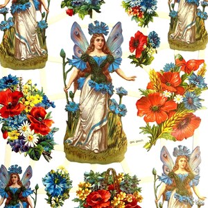 SCRAP RELIEFS Blue Floral Angel Fairy (1 folha) #7402 Cortes em relevo - Fabricado na Alemanha