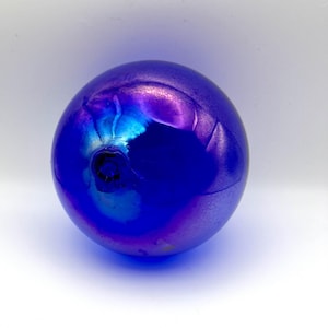 Hand Blown 4&quot; Large Art Glass Ball Blue Purple Iridescent Globe Sphere (Hollow)