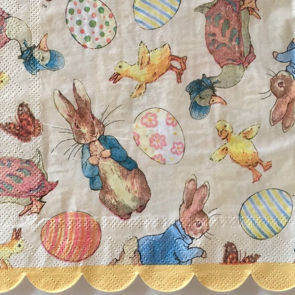 3 Decoupage Napkins, Easter Beatrix Potter Peter Rabbit Jemima Puddleduck 13" x 13" Unfolded