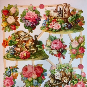 SCRAP RELIEFS Cats Dogs Bunnies Birds Baskets (1 hoja) #7391 - Troqueles en relieve - Hecho en Alemania