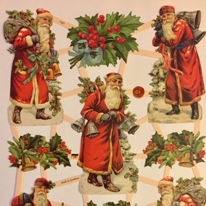 SCRAP RELIEFS 5 Vintage Papá Noel Primitivo Santa Claus (1 hoja) #7361 Troquelados en relieve - Made in Germany