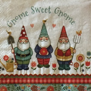 3 Servietten Servietten, Gnom Sweet Wichtel, 10 "x 10" ungefaltet