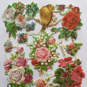 SCRAP RELIEFS Belle rose fiori uccello (1 foglio) #7162 - Fustelle in rilievo - Made in Germany