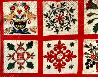 3 Decoupage Beverage Napkins, Metropolitan Museum of Art Antique Red Patchwork Baltimore America Album Applique Quilt 10" x 10" Unfolded