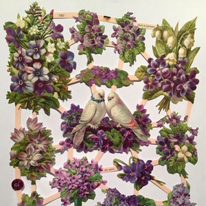 SCRAP RELIEFS Purple Flowers Love Birds (1 hoja) #7367 - Troquelados en relieve - Ernst Freihoff GmbH Made in Germany
