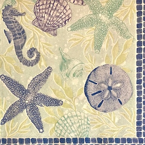 3 servilletas de decoupage, mosaico de estrellas de mar de conchas de mar oceánico 13" x 13" desplegado