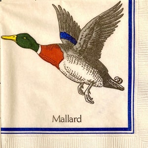 3 Vintage Servietten für Servietten, fliegende Stockente, ungefaltet
