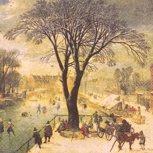 3 Decoupage Napkins, Winter Landscape Ice Skaters 1617 by Jacques Fouquier, Fitzwilliam Museum, 13&quot;x 13&quot; Unfolded