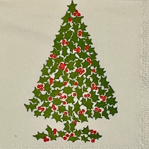 3 servilletas decoupage con diseño de bebidas vintage, árbol de Navidad con acebo, 10&quot; x 10&quot; sin doblar