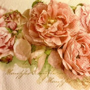 3 Decoupage Lunch Servietten, Mary Rosa Rosen 33 cm x 33 cm ungefaltet